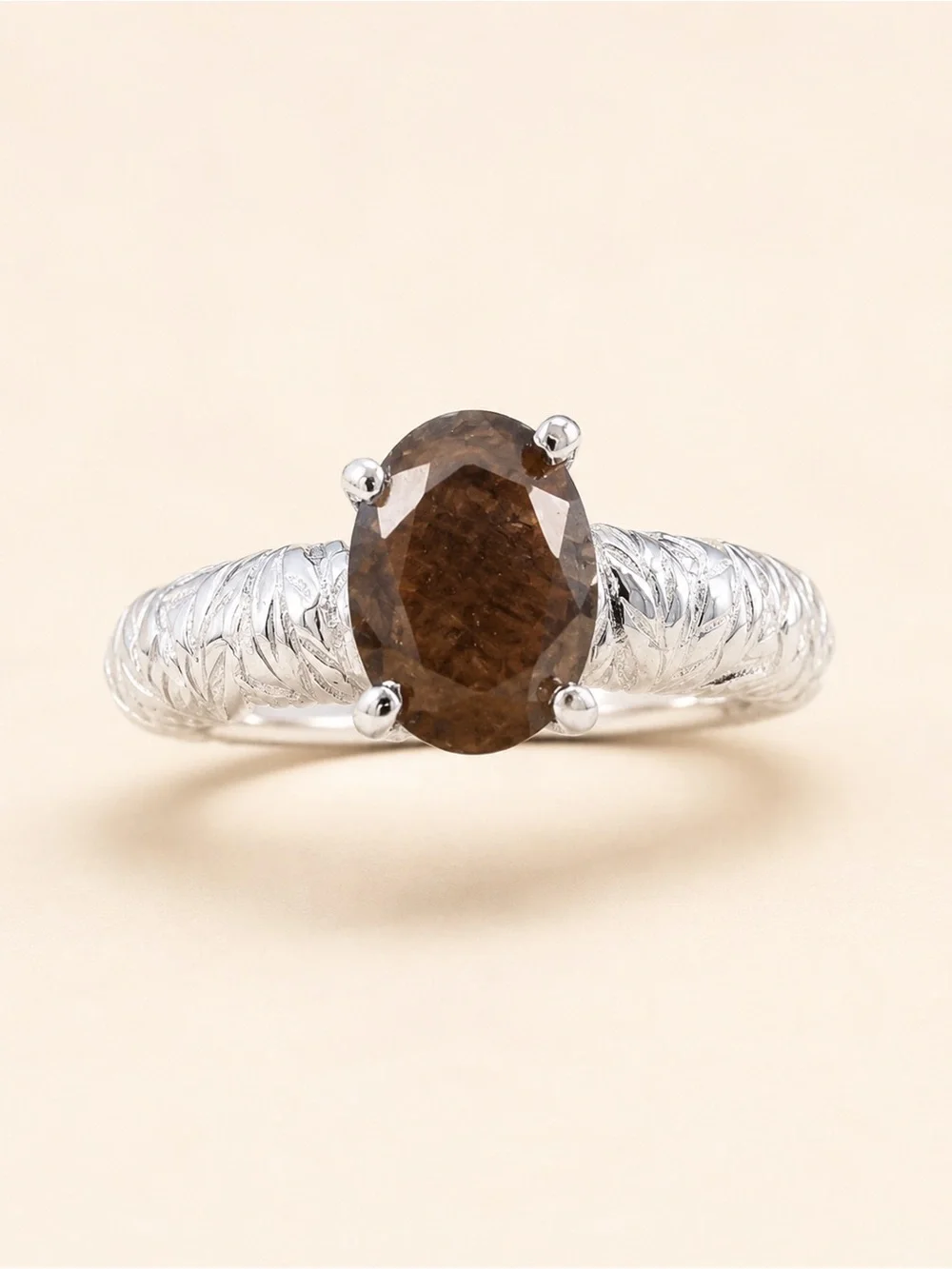 Chocolate Sapphire Ring Platinum Bond Brass Oval 1.25 ctw Size 6